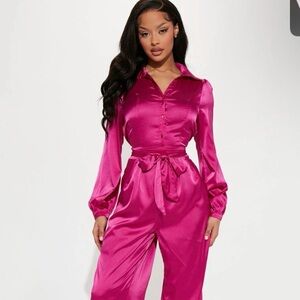 Fashion Nova Hot Pink wide leg jumpsuit. Sz XL